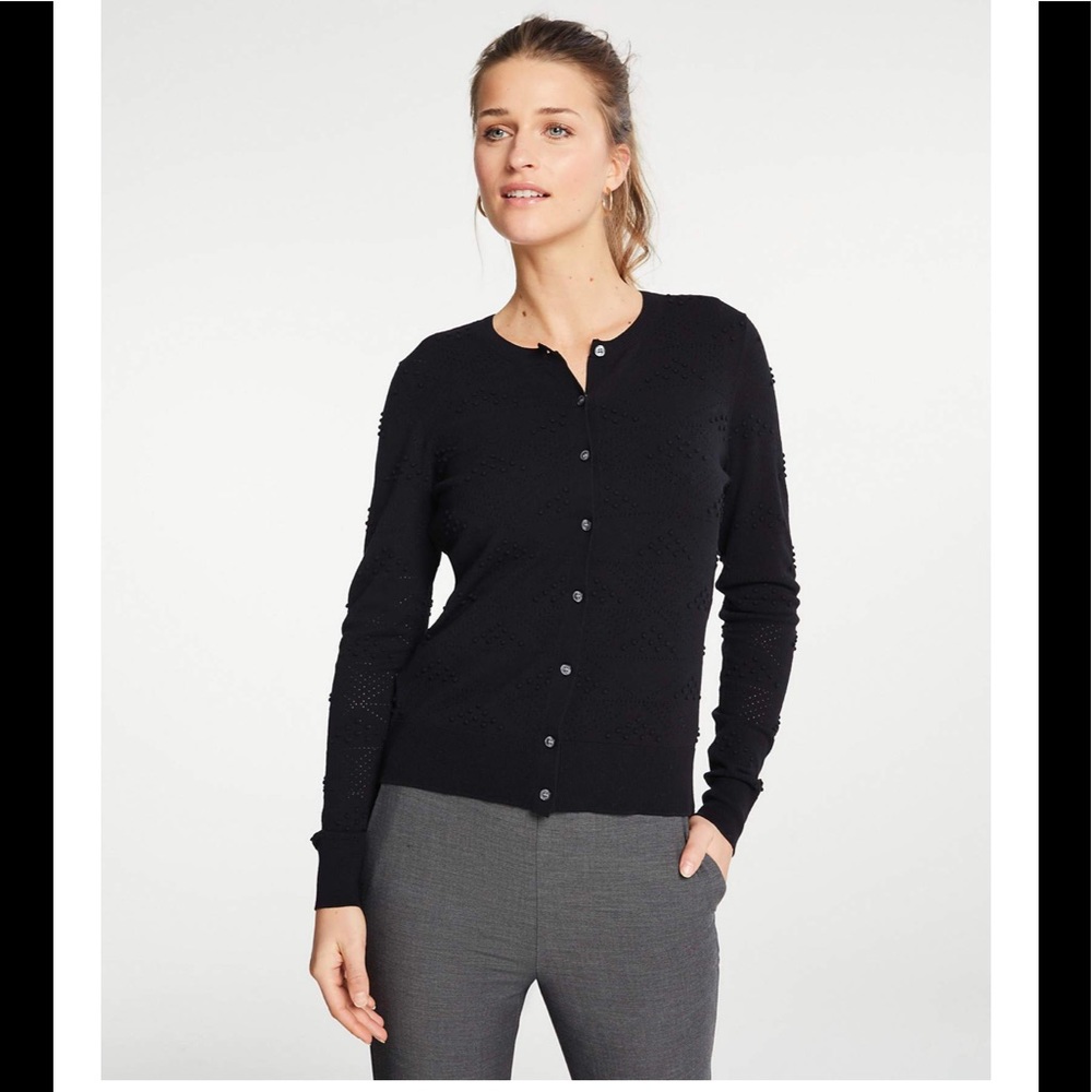 ANN TAYLOR POPCORN STITCHED ANN CARDIGAN IN BLACK